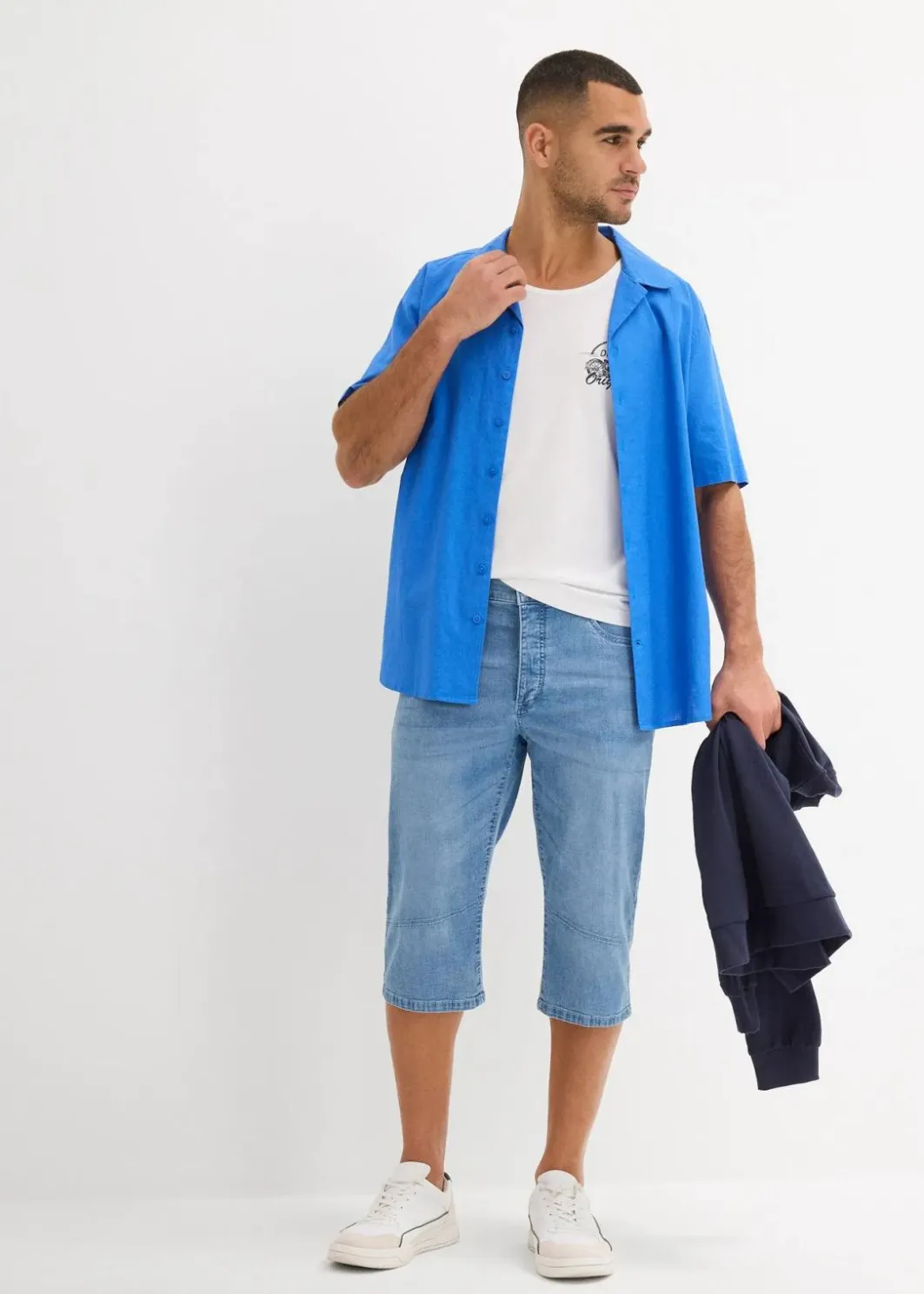 Herren bonprix Hosen|Shorts|Leichte Stretch-Jeans-Long-Bermuda, Regular Fit