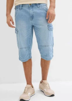Herren bonprix Jeans|Shorts|Leichte Stretch-Jeans-Long-Cargobermuda, Relaxed Fit