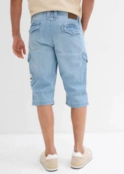Herren bonprix Jeans|Shorts|Leichte Stretch-Jeans-Long-Cargobermuda, Relaxed Fit