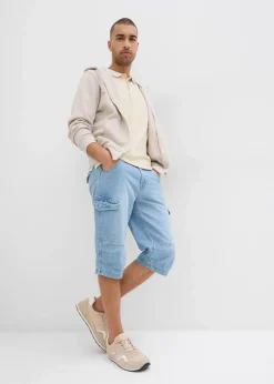 Herren bonprix Jeans|Shorts|Leichte Stretch-Jeans-Long-Cargobermuda, Relaxed Fit