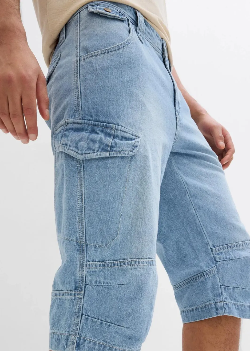 Herren bonprix Jeans|Shorts|Leichte Stretch-Jeans-Long-Cargobermuda, Relaxed Fit