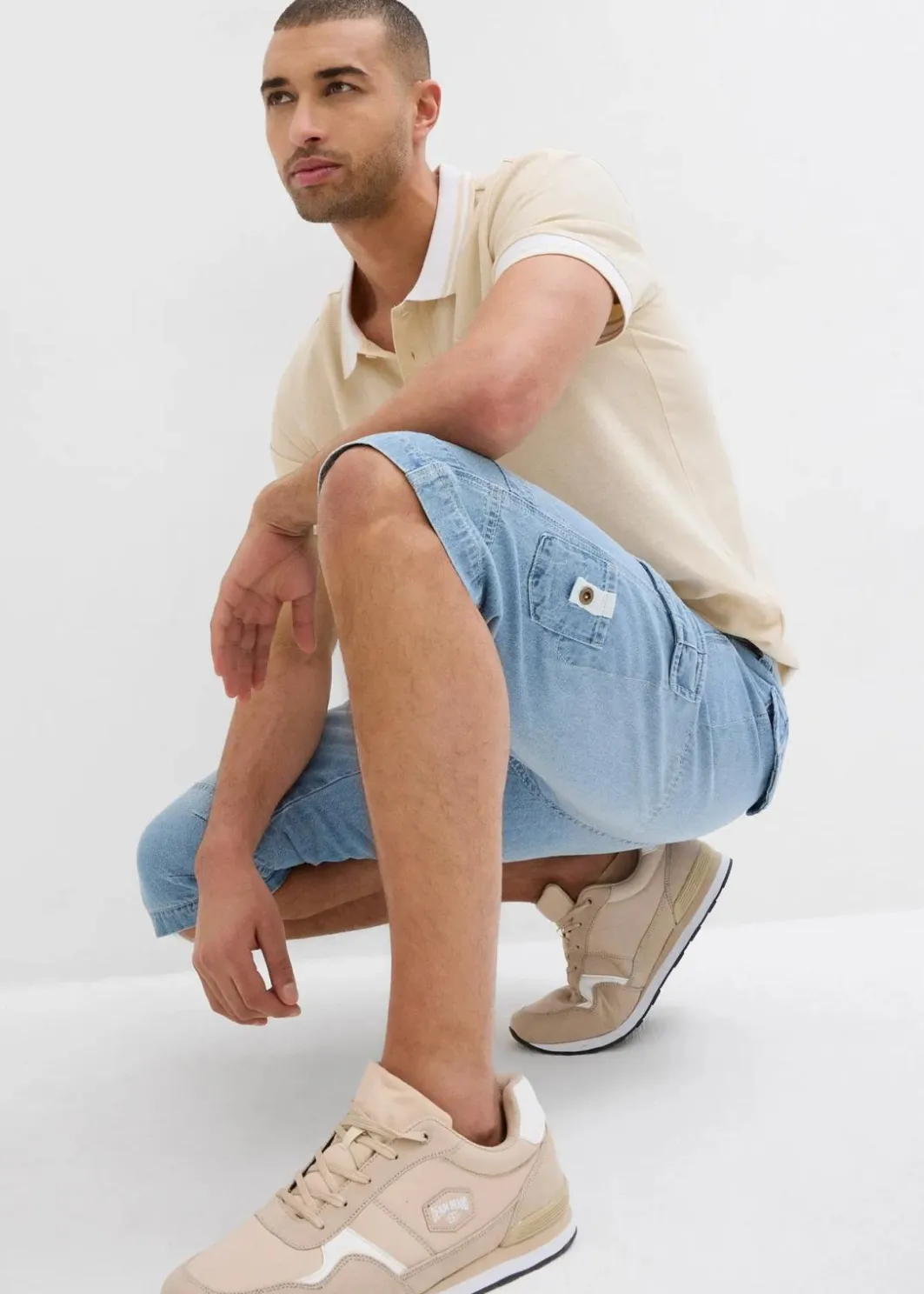 Herren bonprix Jeans|Shorts|Leichte Stretch-Jeans-Long-Cargobermuda, Relaxed Fit