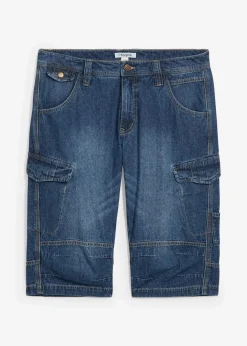 Herren bonprix Große Größen|Shorts|Leichte Stretch-Jeans-Long-Cargobermuda, Relaxed Fit