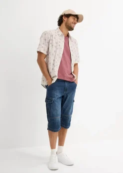 Herren bonprix Große Größen|Shorts|Leichte Stretch-Jeans-Long-Cargobermuda, Relaxed Fit