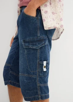 Herren bonprix Große Größen|Shorts|Leichte Stretch-Jeans-Long-Cargobermuda, Relaxed Fit