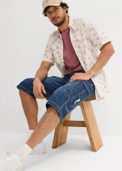 Herren bonprix Große Größen|Shorts|Leichte Stretch-Jeans-Long-Cargobermuda, Relaxed Fit