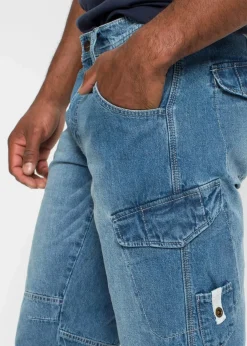 Best Leichte Stretch-Jeans-Long-Cargobermuda, Relaxed Fit Herren Jeans|Shorts