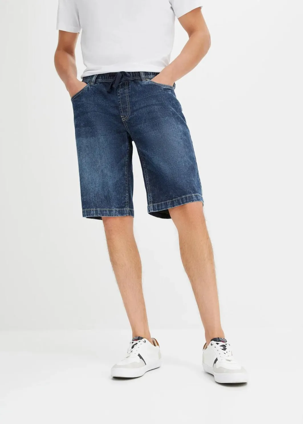 Discount Leichte Stretch-Jeans-Schlupf-Bermuda mit Komfortbund, Slim Fit Herren Hosen|Shorts