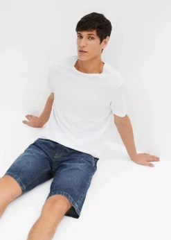 Discount Leichte Stretch-Jeans-Schlupf-Bermuda mit Komfortbund, Slim Fit Herren Hosen|Shorts
