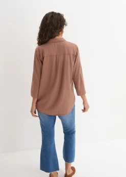 Damen bonprix Blusen & Tuniken|Bekleidung·Jacken & Mäntel|Leinen-Bluse, 3/4-Arm