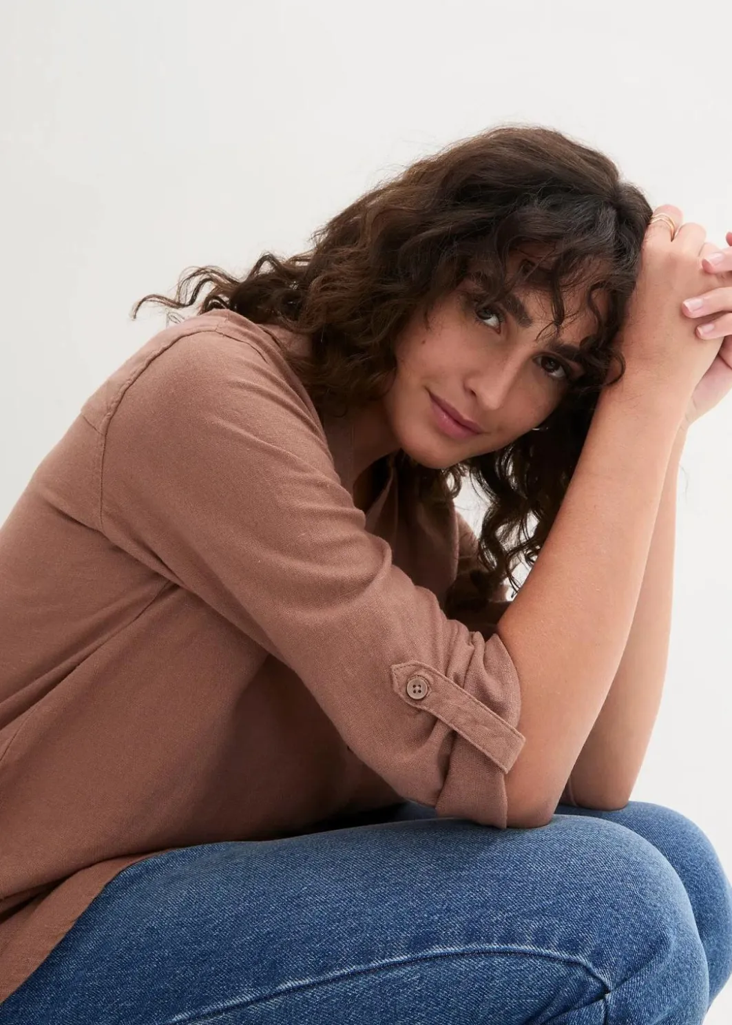 Damen bonprix Blusen & Tuniken|Bekleidung·Jacken & Mäntel|Leinen-Bluse, 3/4-Arm