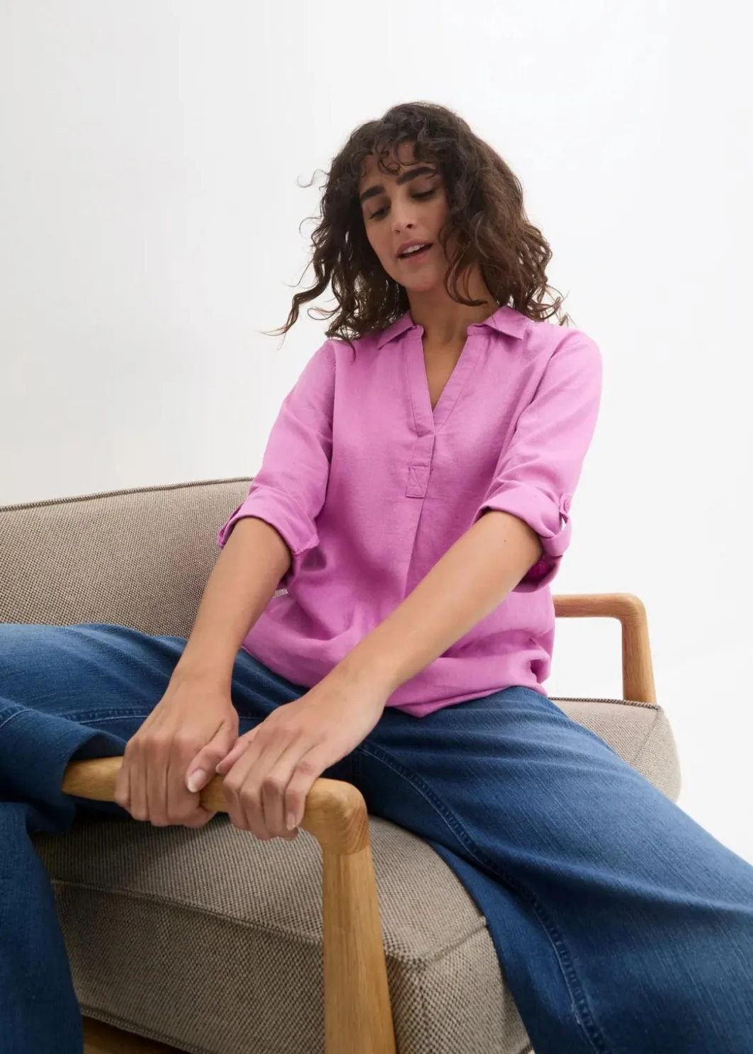 Damen bonprix Bekleidung·Jacken & Mäntel|Blusen & Tuniken|Leinen-Bluse, 3/4-Arm