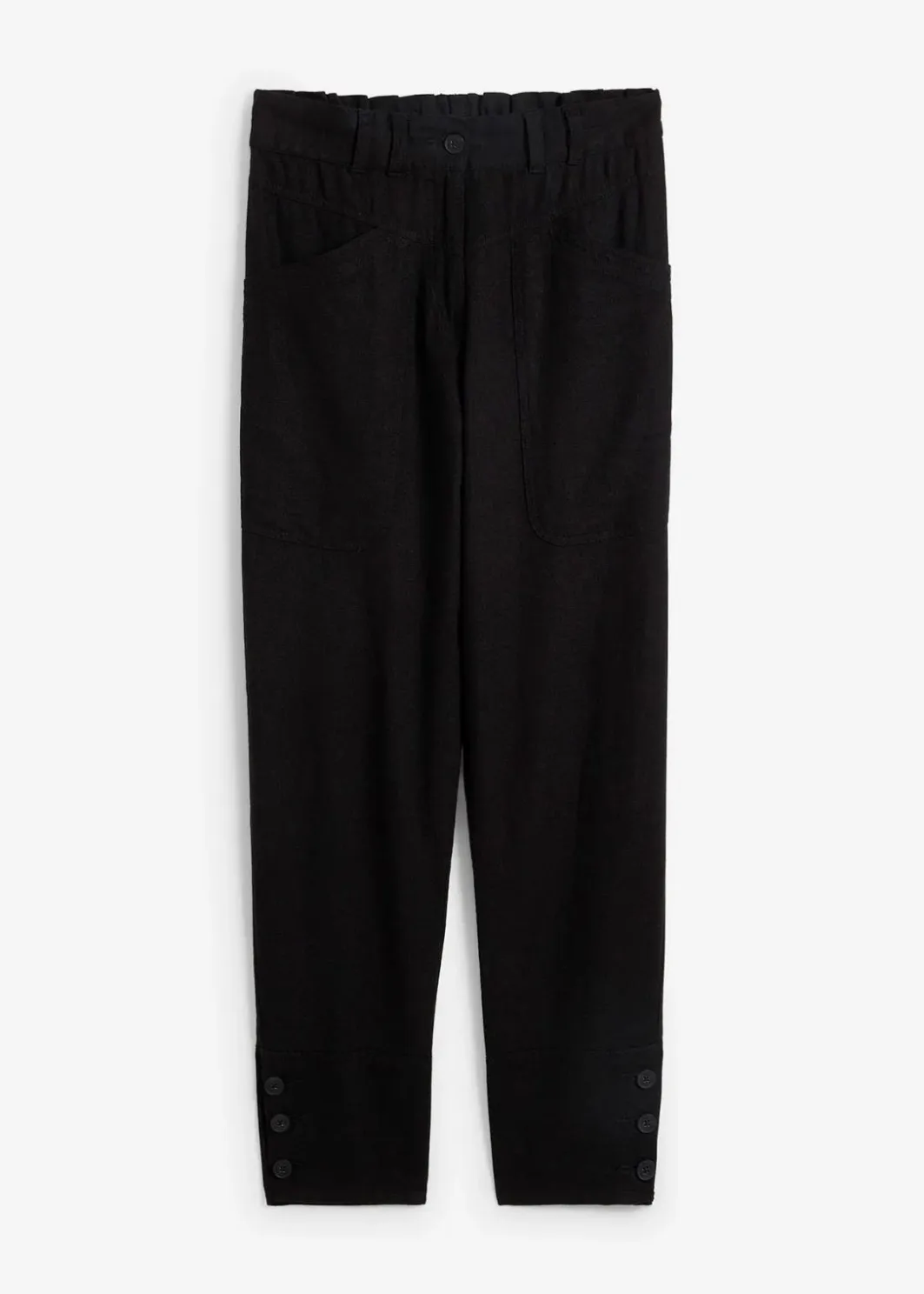New Leinenhose mit Taschendetails und Knöpfen am Saum Damen Bekleidung·Kleider|Hosen