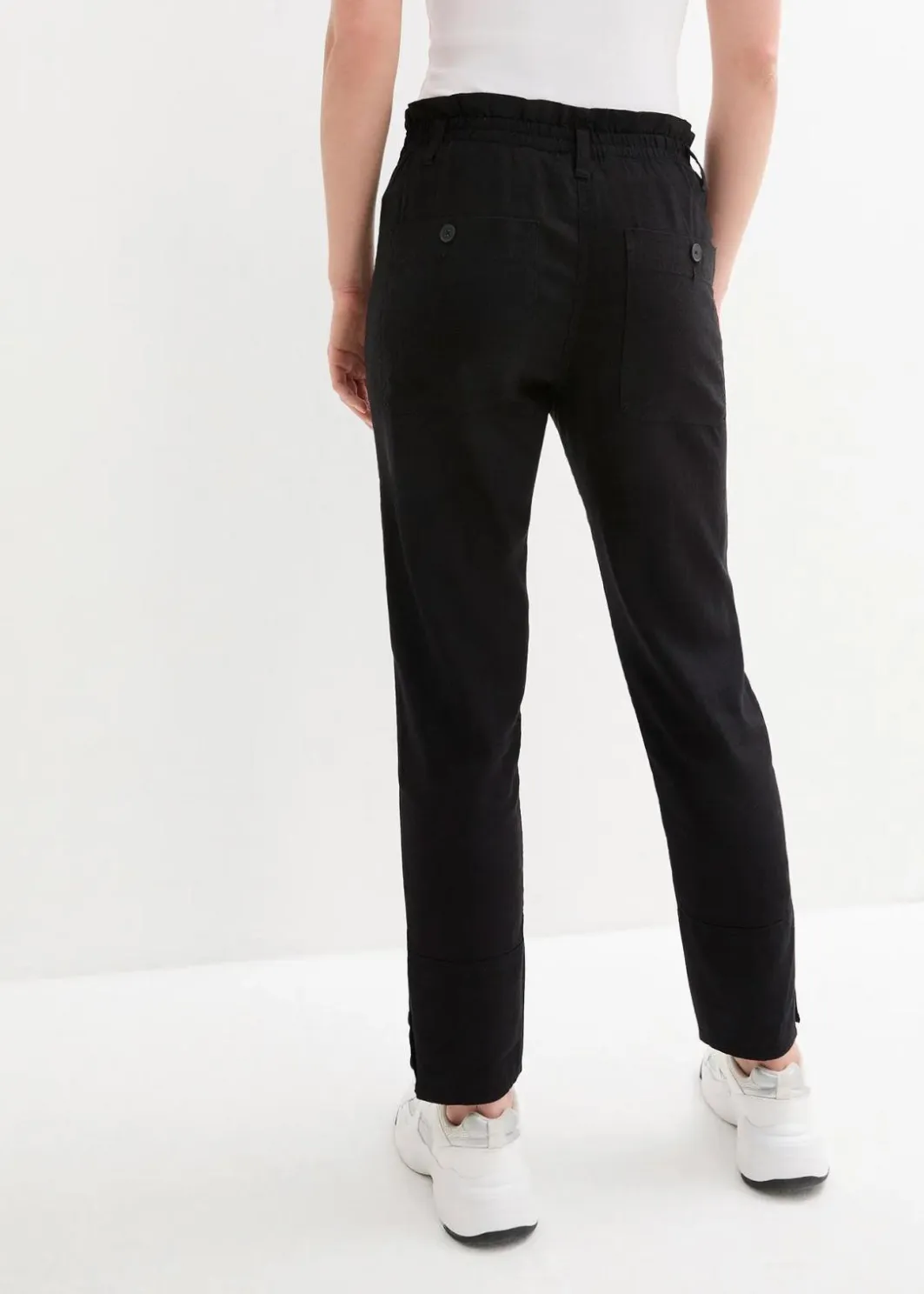 New Leinenhose mit Taschendetails und Knöpfen am Saum Damen Bekleidung·Kleider|Hosen