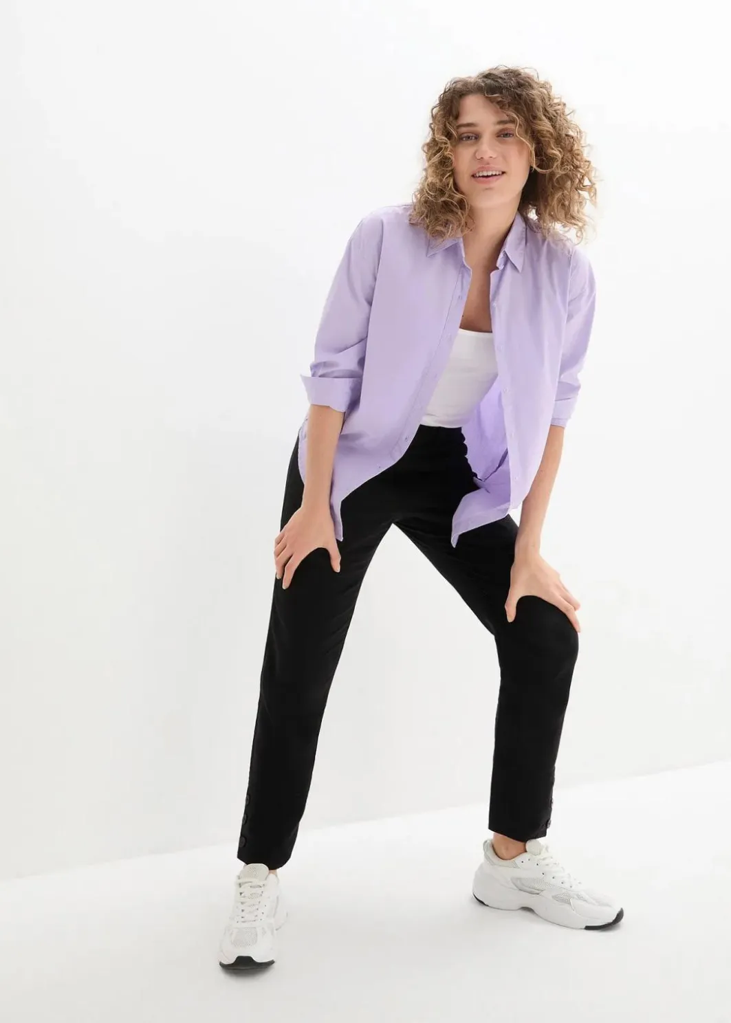 New Leinenhose mit Taschendetails und Knöpfen am Saum Damen Bekleidung·Kleider|Hosen