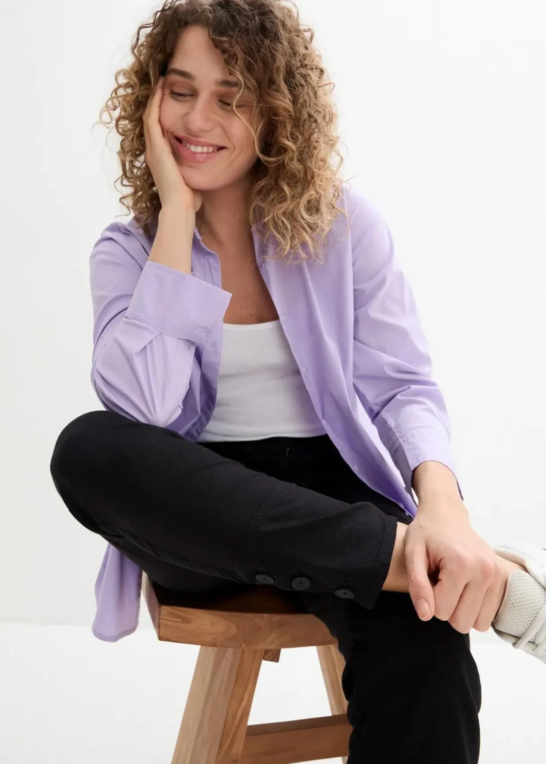 New Leinenhose mit Taschendetails und Knöpfen am Saum Damen Bekleidung·Kleider|Hosen