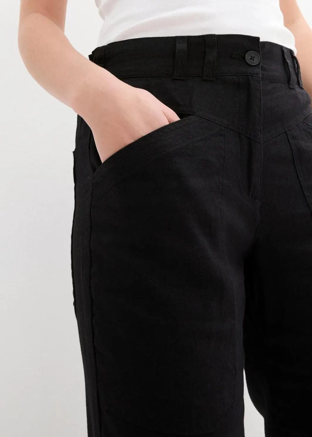 New Leinenhose mit Taschendetails und Knöpfen am Saum Damen Bekleidung·Kleider|Hosen