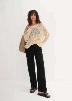 Damen bonprix Kurzgrößen|Bekleidung·Kleider|Leinen-Hose mit weitem Bein