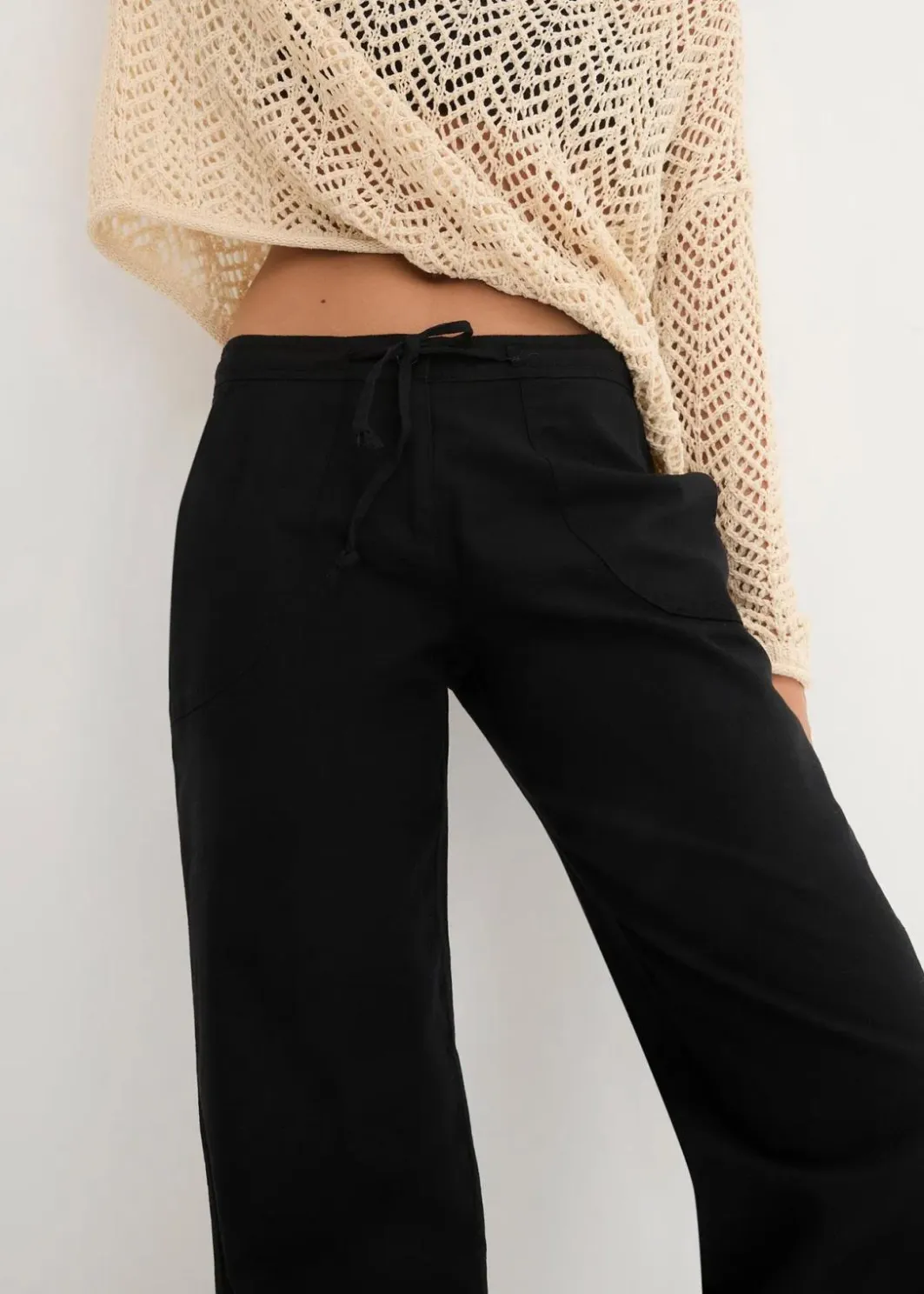 Damen bonprix Kurzgrößen|Bekleidung·Kleider|Leinen-Hose mit weitem Bein
