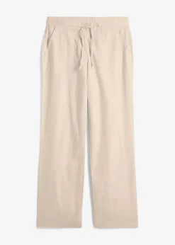 Damen bonprix Kurzgrößen|Hosen|Leinen-Hose mit weitem Bein