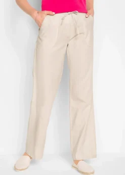 Damen bonprix Kurzgrößen|Hosen|Leinen-Hose mit weitem Bein