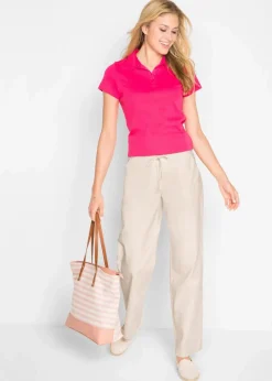 Damen bonprix Kurzgrößen|Hosen|Leinen-Hose mit weitem Bein