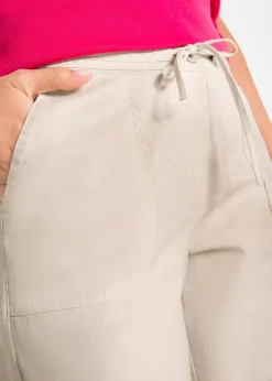 Damen bonprix Kurzgrößen|Hosen|Leinen-Hose mit weitem Bein