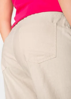 Damen bonprix Kurzgrößen|Hosen|Leinen-Hose mit weitem Bein