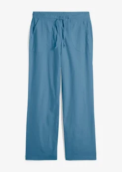Damen bonprix Kurzgrößen|Hosen|Leinen-Hose mit weitem Bein