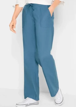Damen bonprix Kurzgrößen|Hosen|Leinen-Hose mit weitem Bein