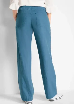 Damen bonprix Kurzgrößen|Hosen|Leinen-Hose mit weitem Bein