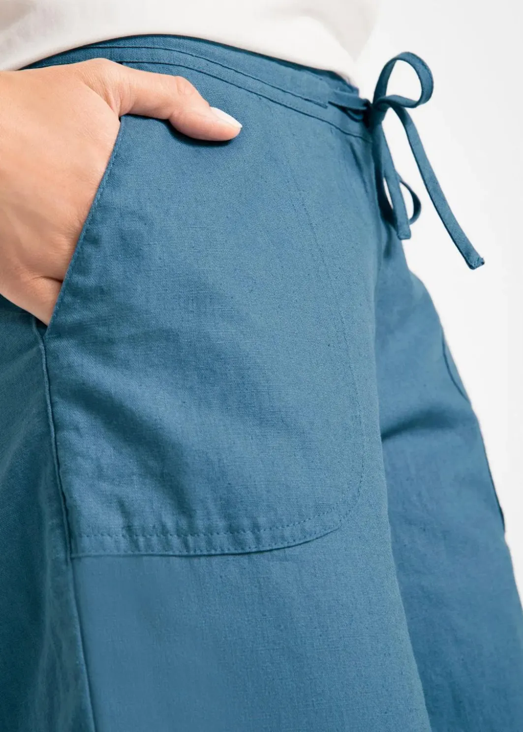 Damen bonprix Kurzgrößen|Hosen|Leinen-Hose mit weitem Bein