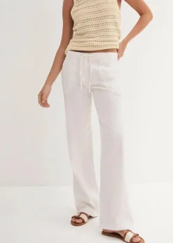 Damen bonprix Kurzgrößen|Bekleidung·Kleider|Leinen-Hose mit weitem Bein