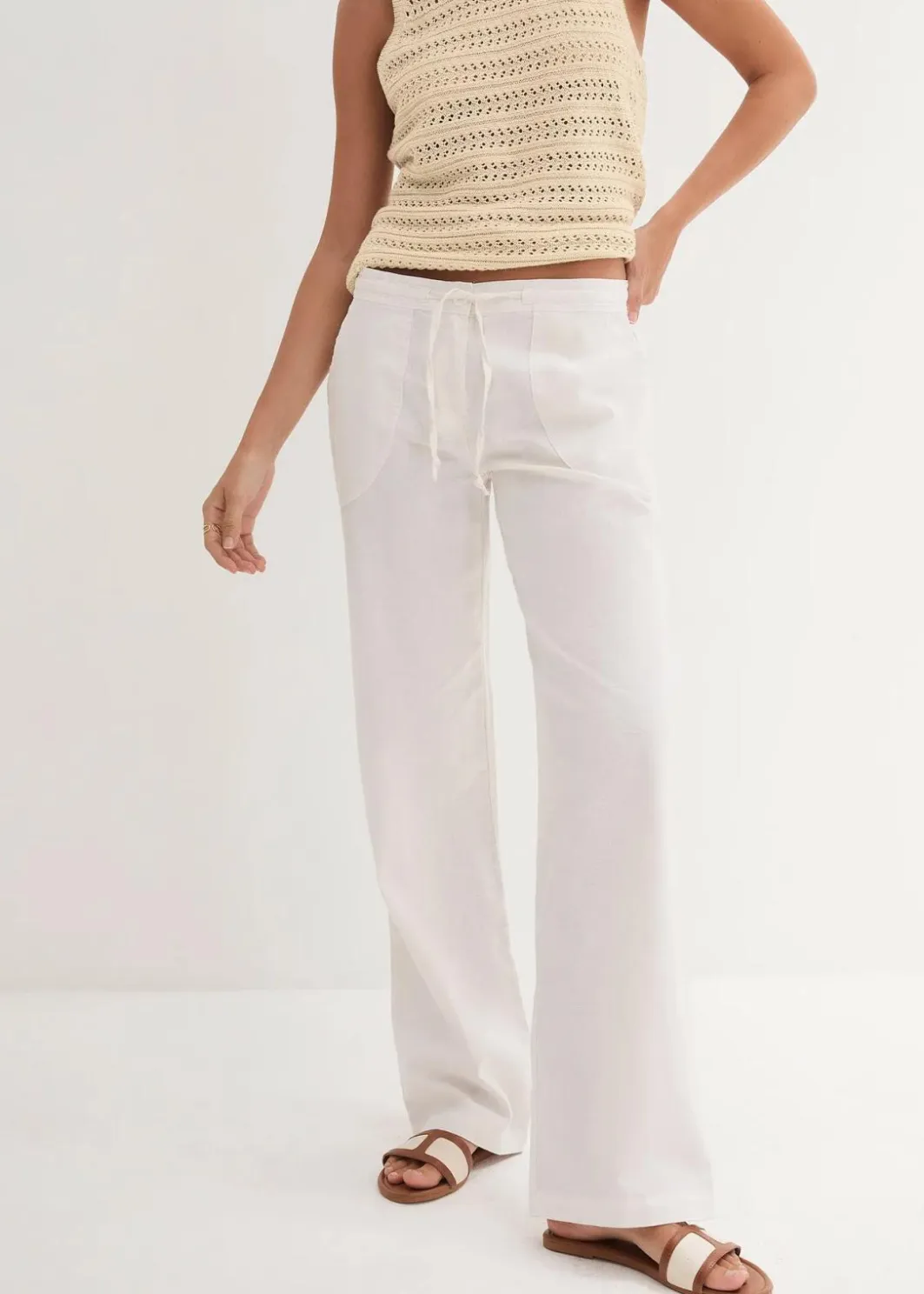 Damen bonprix Kurzgrößen|Bekleidung·Kleider|Leinen-Hose mit weitem Bein