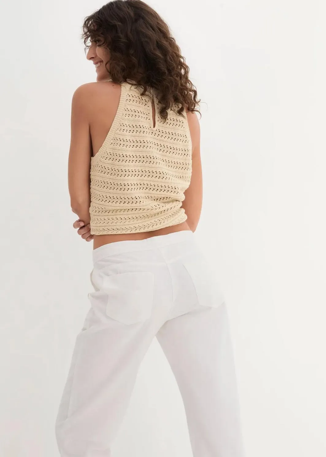 Damen bonprix Kurzgrößen|Bekleidung·Kleider|Leinen-Hose mit weitem Bein