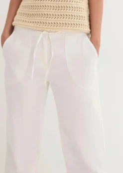 Damen bonprix Kurzgrößen|Bekleidung·Kleider|Leinen-Hose mit weitem Bein