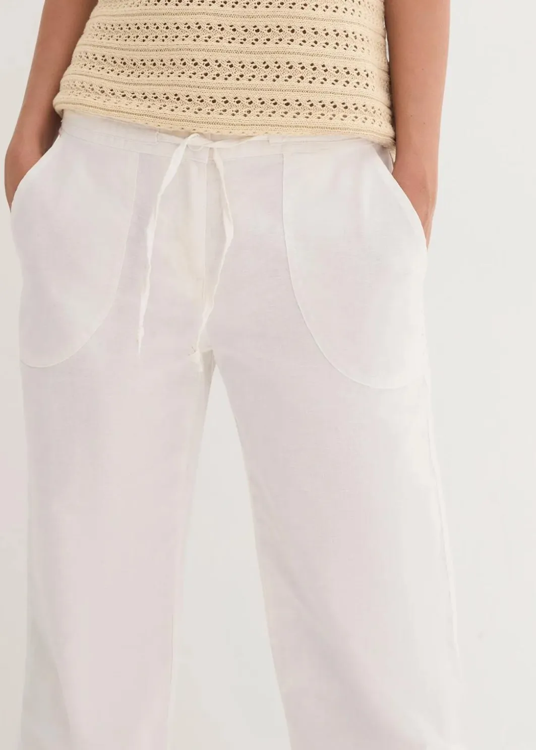 Damen bonprix Kurzgrößen|Bekleidung·Kleider|Leinen-Hose mit weitem Bein