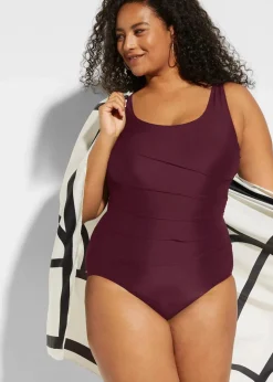 Damen bonprix Nachhaltigere Materialien|Shapewear|Light Shape-Badeanzug mit Zierfalten
