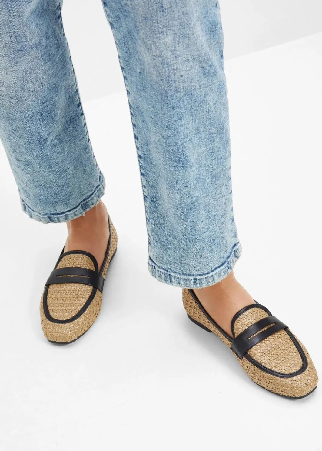 Damen bonprix Slipper & Halbschuhe|Loafer|Loafer in Stroh-Optik