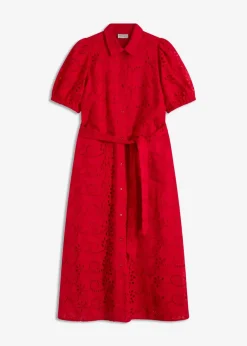 Discount Lochstickerei-Blusenkleid aus reiner Baumwolle Damen Kleider