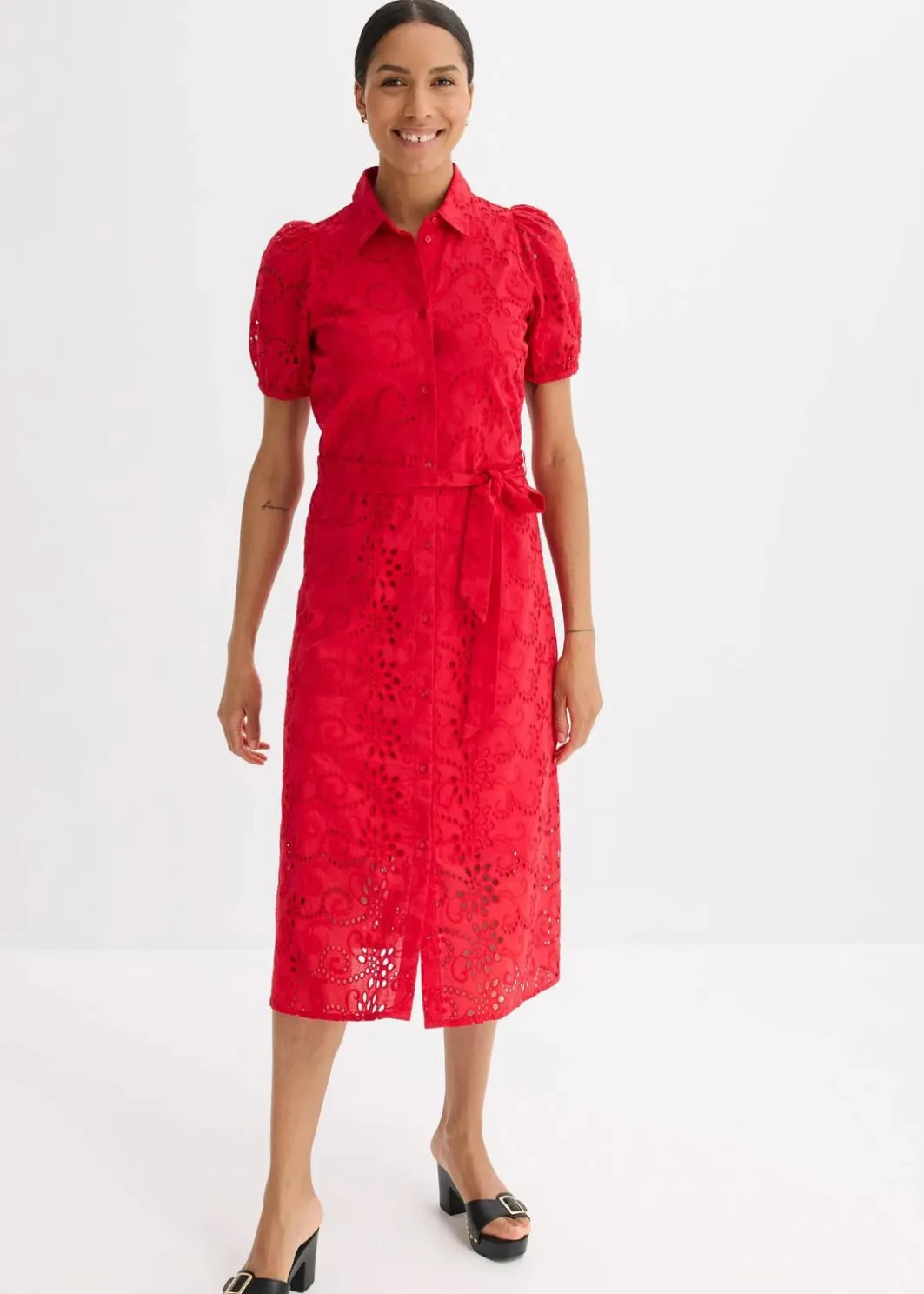 Discount Lochstickerei-Blusenkleid aus reiner Baumwolle Damen Kleider