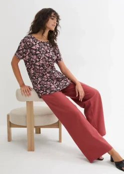 Damen bonprix Shirts & Tops|Nachhaltigere Materialien|Locker geschnittenes Shirt aus Flammgarn mit abgerundetem Saum aus Bio-Baumwolle
