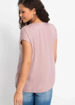 Damen bonprix Nachhaltigere Materialien|Blusen & Tuniken|Lockere Satin-Kurzarmtunika mit überschnittenen Schultern