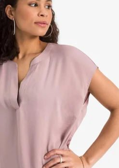 Damen bonprix Nachhaltigere Materialien|Blusen & Tuniken|Lockere Satin-Kurzarmtunika mit überschnittenen Schultern