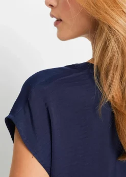 Damen bonprix Bekleidung·Jacken & Mäntel|Blusen & Tuniken|Lockere Satin-Kurzarmtunika mit überschnittenen Schultern