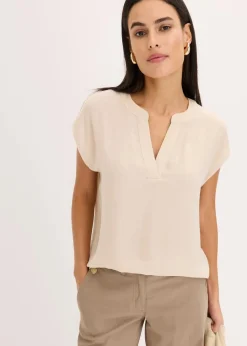 Discount Lockere Satin-Kurzarmtunika mit überschnittenen Schultern Damen Nachhaltigere Materialien|Blusen & Tuniken