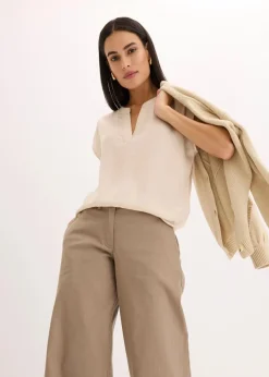 Discount Lockere Satin-Kurzarmtunika mit überschnittenen Schultern Damen Nachhaltigere Materialien|Blusen & Tuniken