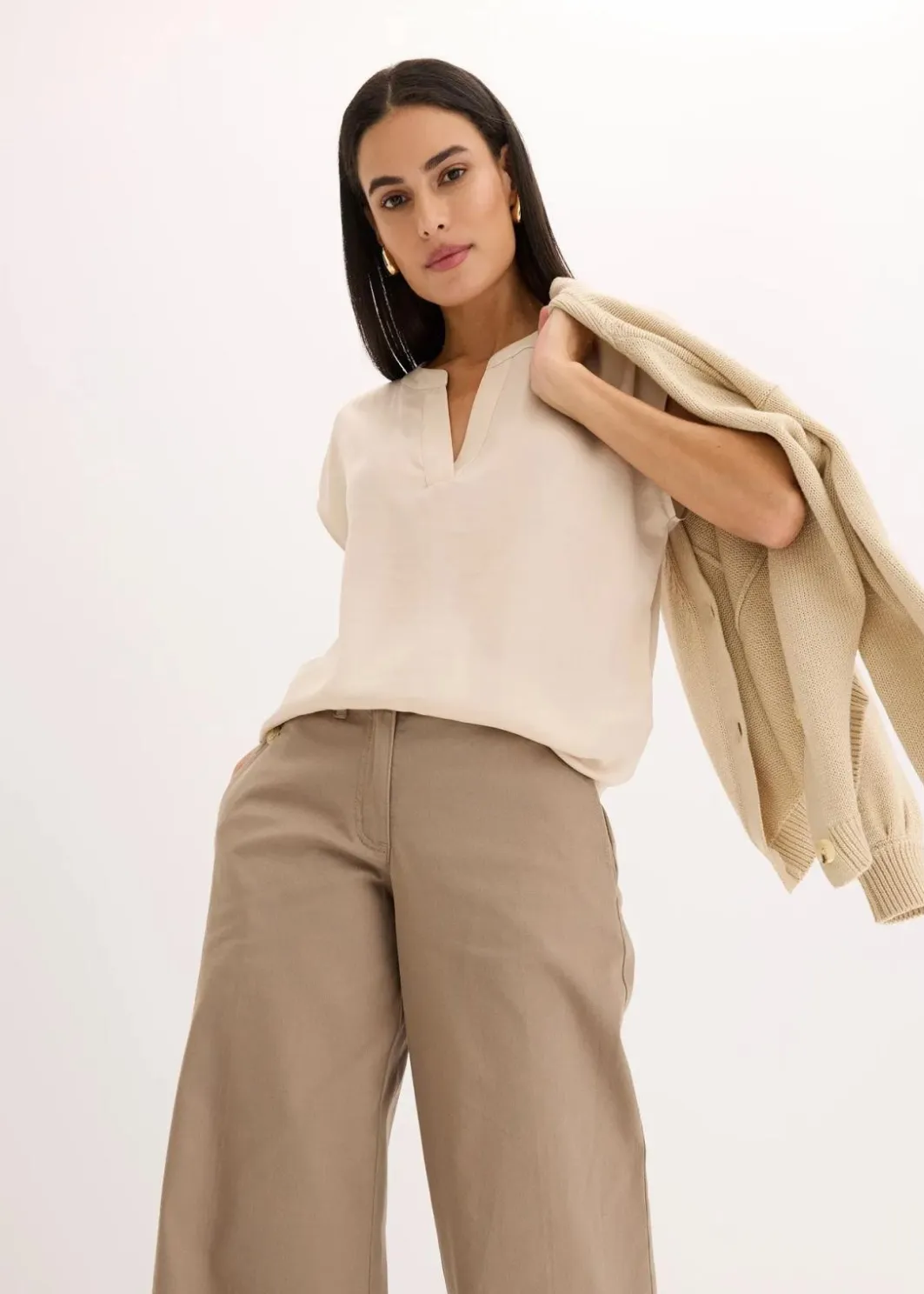 Discount Lockere Satin-Kurzarmtunika mit überschnittenen Schultern Damen Nachhaltigere Materialien|Blusen & Tuniken