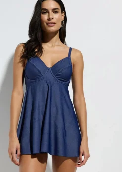 Damen bonprix Große Cups D-F|Tankinis|Long Tankini (2-tlg.Set) in Jeansoptik