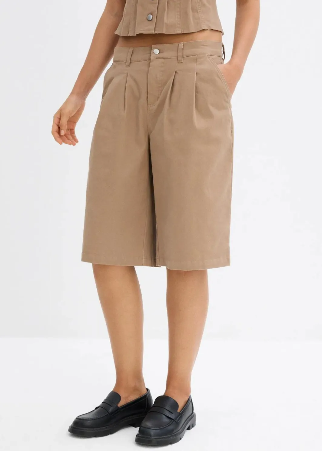 Damen bonprix Bekleidung·Outdoorbekleidung|Bekleidung·Kleider|Long-Bermuda aus elastischem Baumwoll-Mix